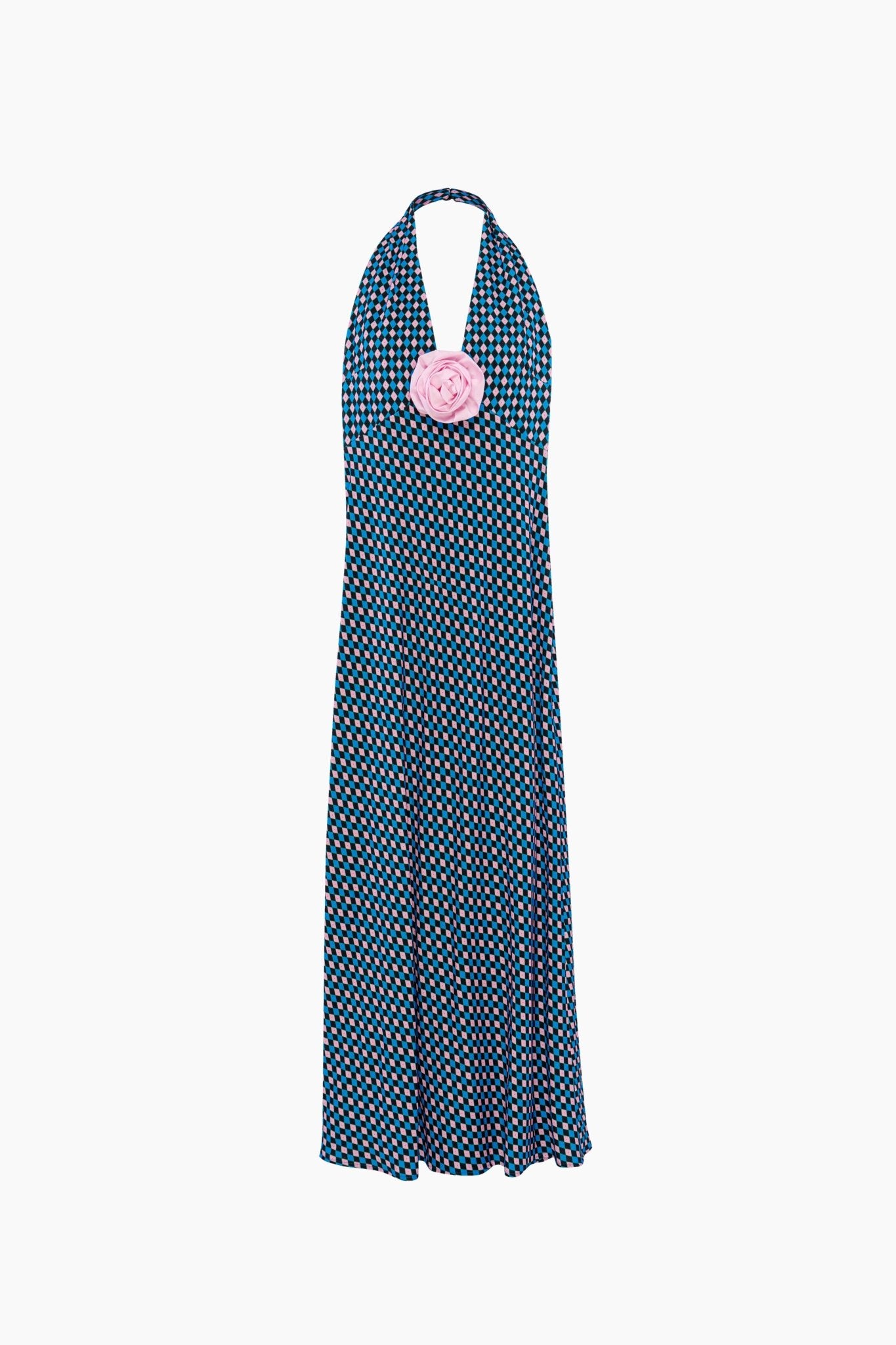 blue-and-pink-print-halterneck-maxi-dress-with-v-neckline-and-rose-detail-at-front-neckline-flatlay