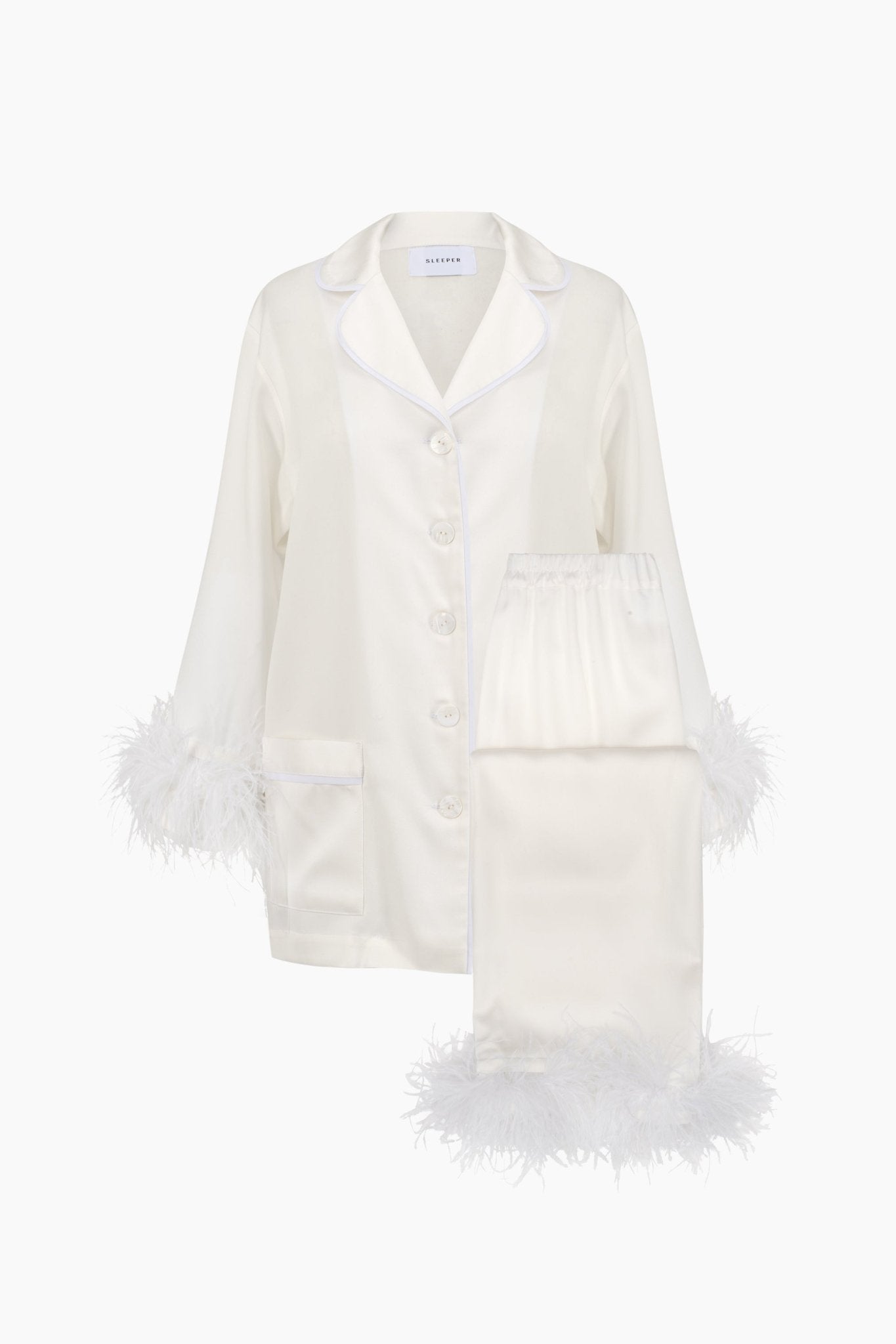 Party Pyjamas Set with Double Feathers - White - ANNIE.G