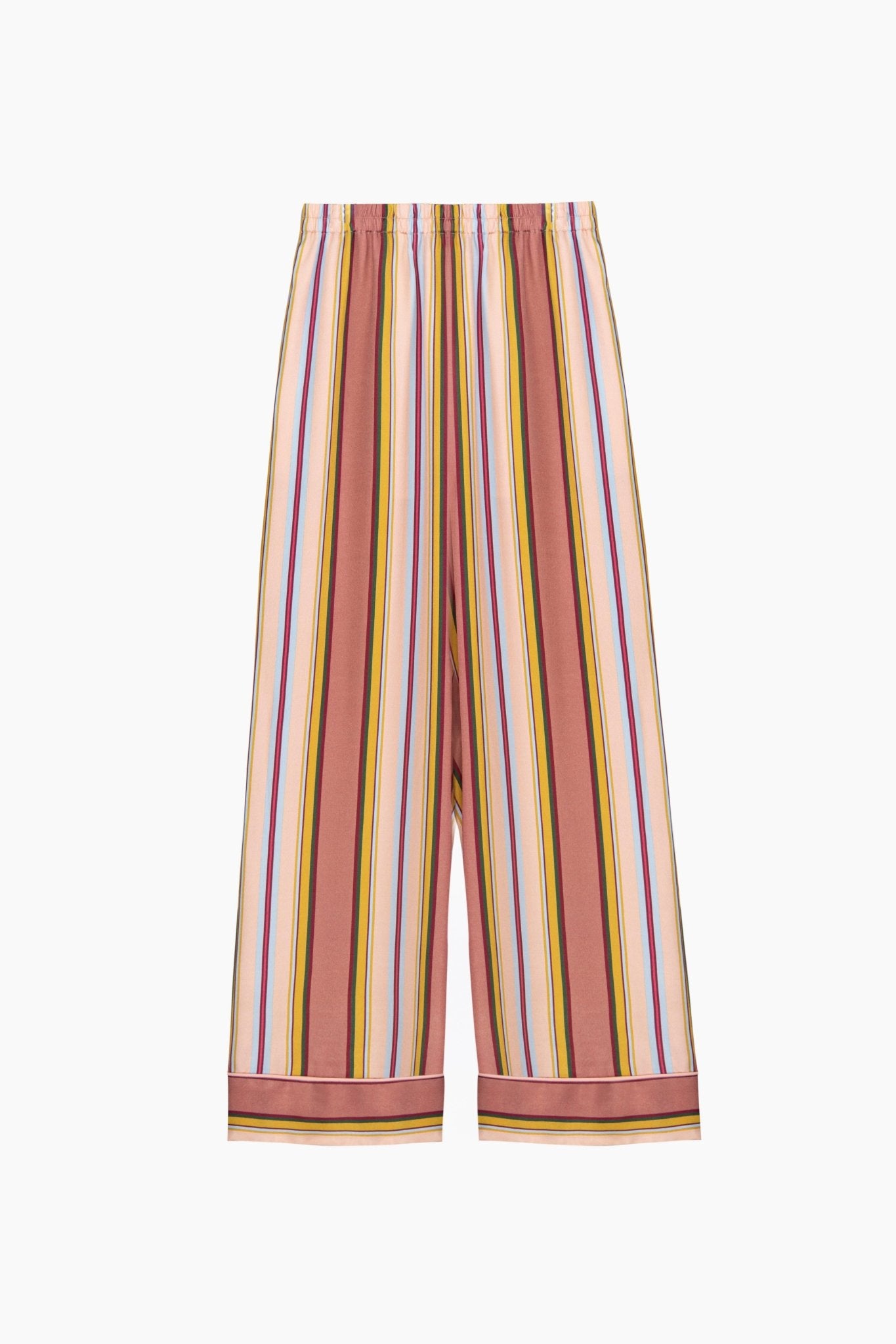 Pink striped elastic waisted pants with contrasting striped cuff and piping - ANNIE.G