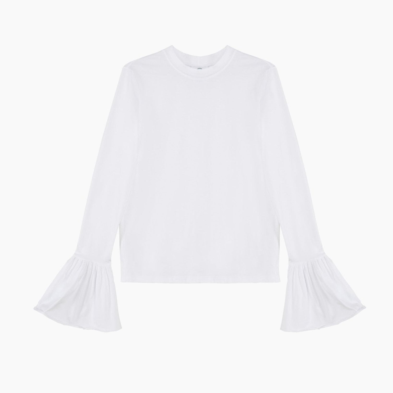 White Ruffled Long Sleeve Stretch Cotton Jersey T-shirt - ANNIE.G