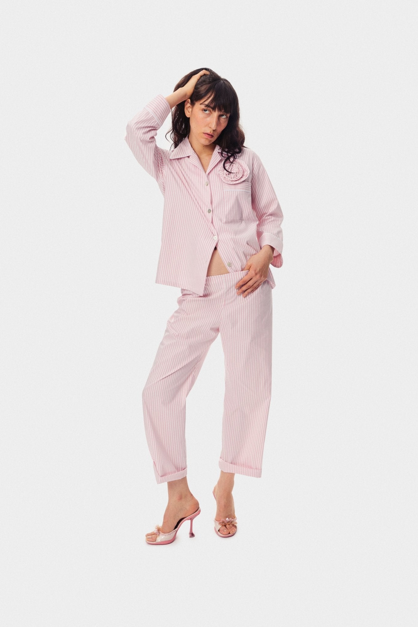The Rose Cotton Pyjama Set in Pink Stripes - ANNIE.G