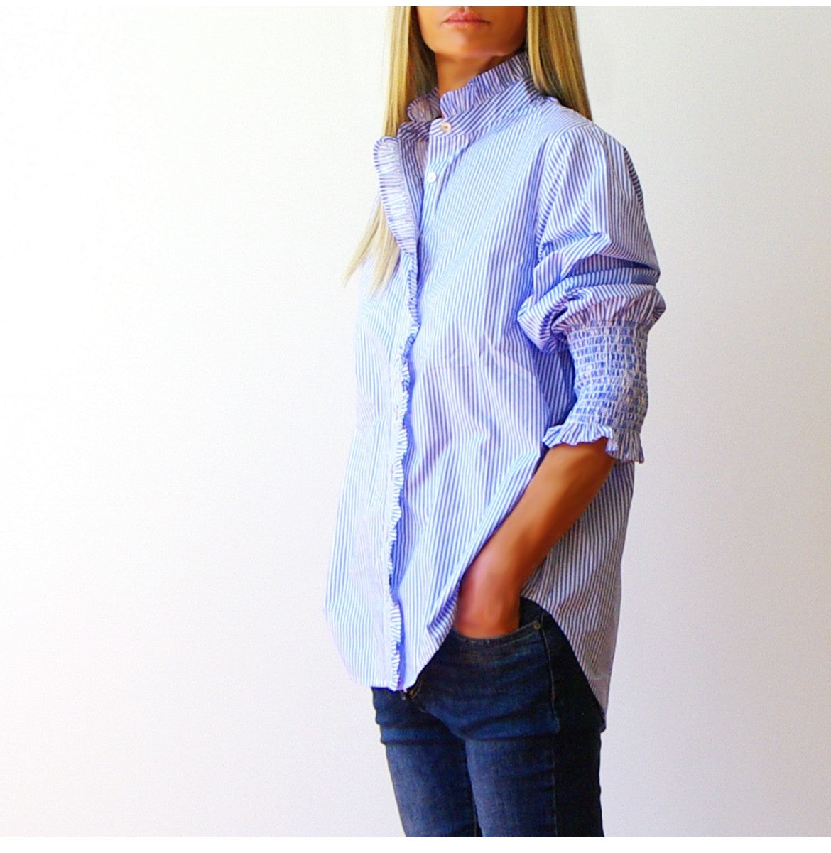 Poppy Shirt in Azure White Stripe