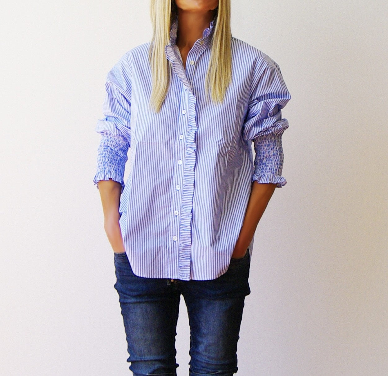 Poppy Shirt in Azure White Stripe