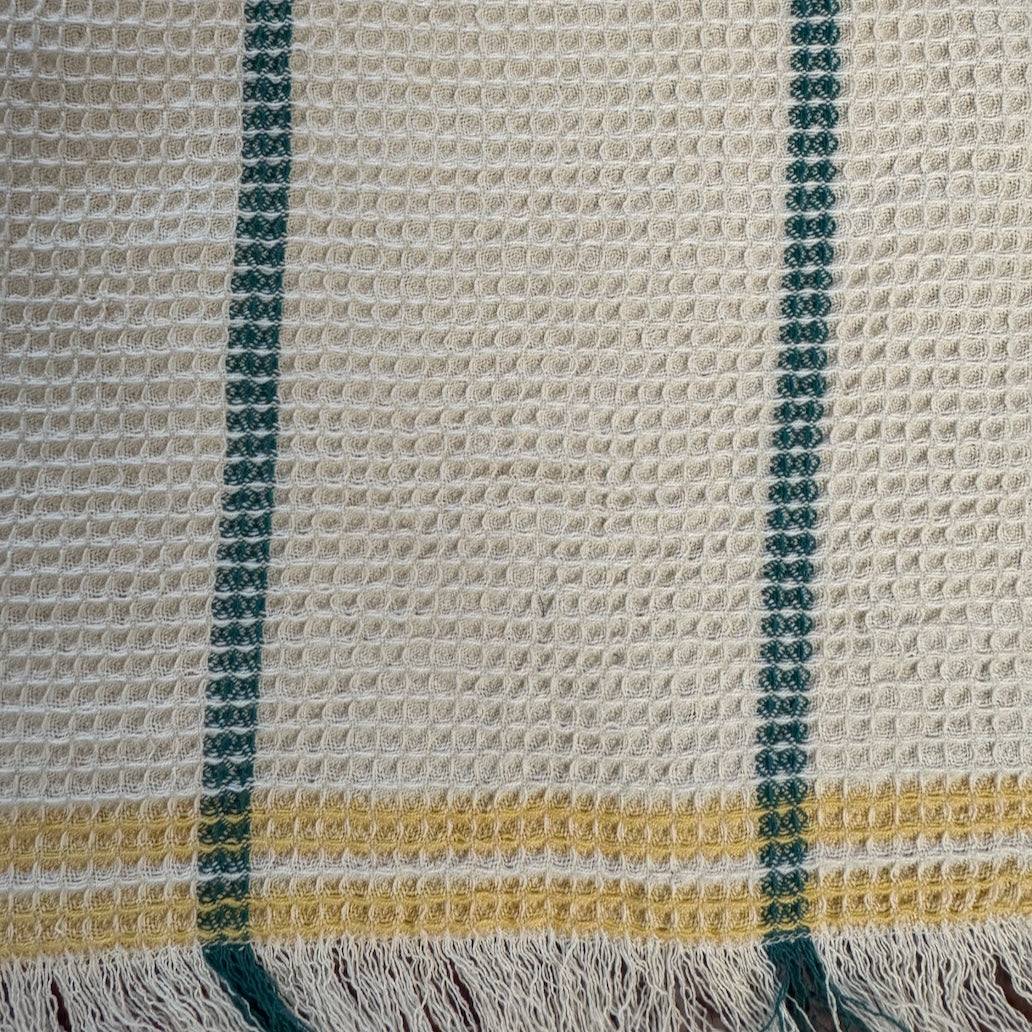 Olympic Organic Cotton Waffle Towel in Green and Gold